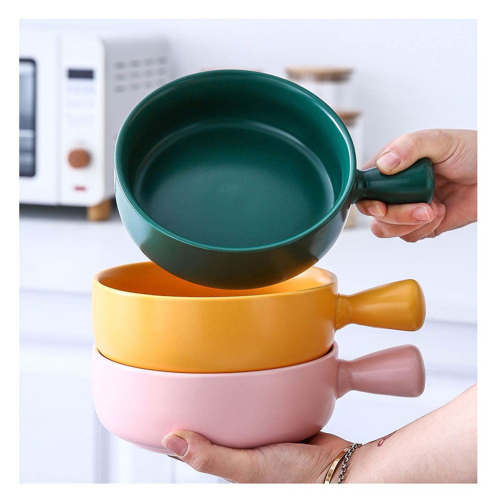 Bát Sứ Có Tay Cầm - Thố Sứ Cao Cấp Đường Kính 15cm Hàng Loại 1 Dùng Được Lò Vi Sóng, Lò Nướng
