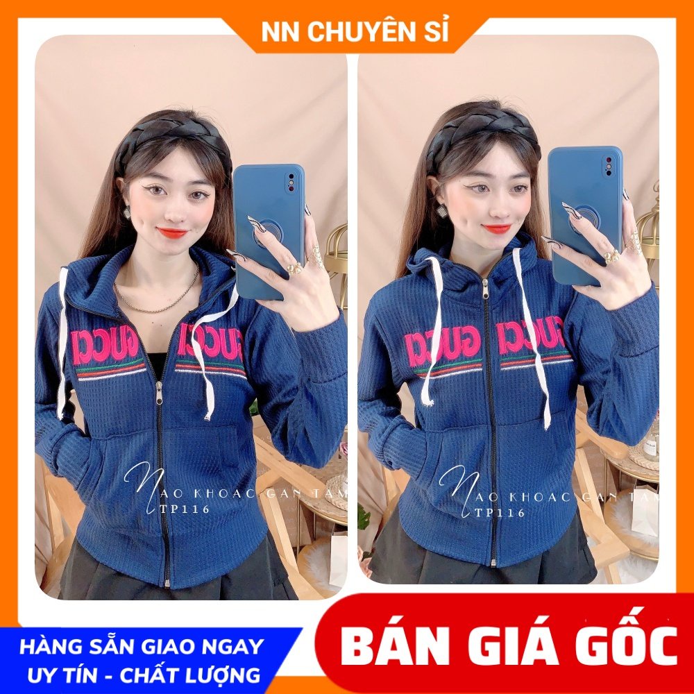 Áo khoác gân tăm cho nữ chất vải mềm co giãn lên phom ôm dáng thêu chữ dễ thương TP116