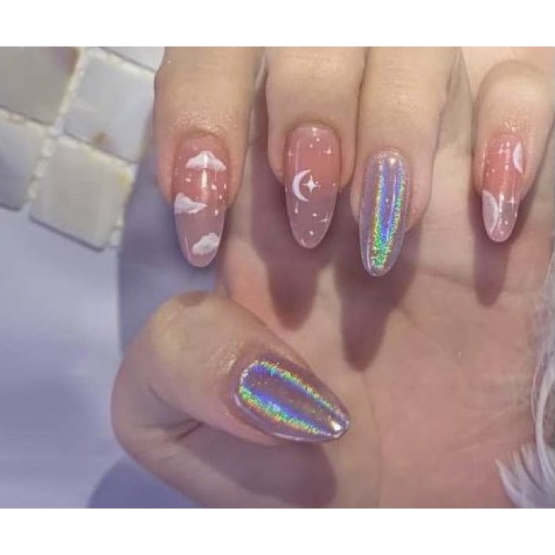 Nail box 109k mây sao ngân hà tráng gương thủy tinh + Keo DũaNailBox Nuna mây gương móng úp thiết kế sẵn. Có now ship