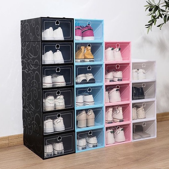 Hộp Đựng Giày Dép Nắp Nhựa Cứng Trong Suốt, Tủ Đựng Giày Dép Size Lớn Chịu Cân Nặng 4kg(Tặng Hút Ẩm)