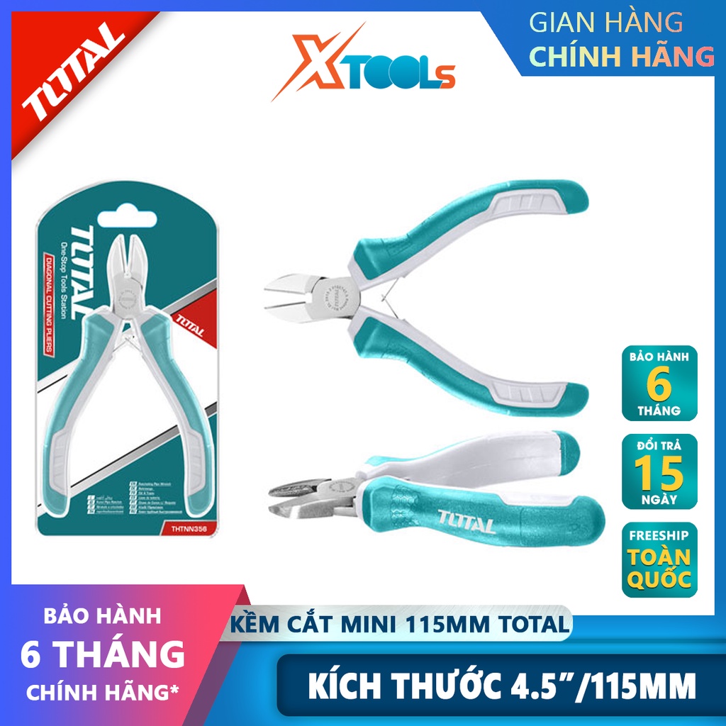 Kềm cắt mini TOTAL THTMN356 Kìm cắt dây điện Kích thước 4,5&quot;/ 115mm thép CR-V, tay cầm cách điện,bọc cao su chống trơn b