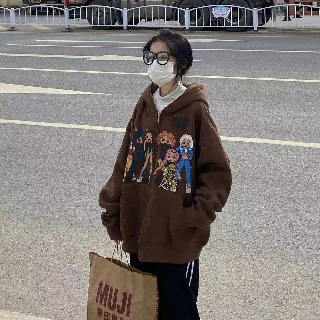 Áo Khoác sweater Màu Nâu Cổ Điển Có Dây Kéo Và Túi Phong Cách Dân Tộc Mỹ Cho Nam Và Nữ st