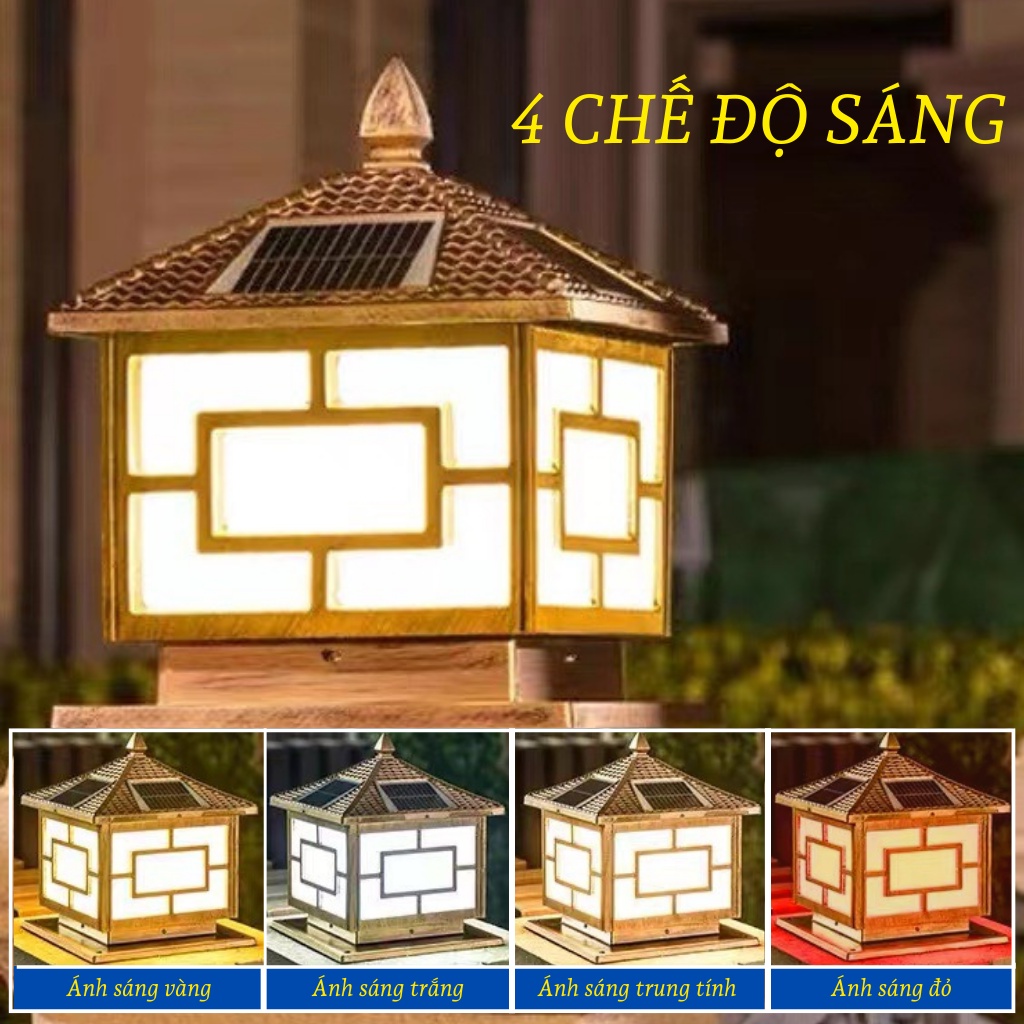 Đèn năng lượng mặt trời sân vườn SHOPNHATPHONG đèn trang trí trụ cổng 250mm,300,400mm có điều khiển,3 chế độ màu