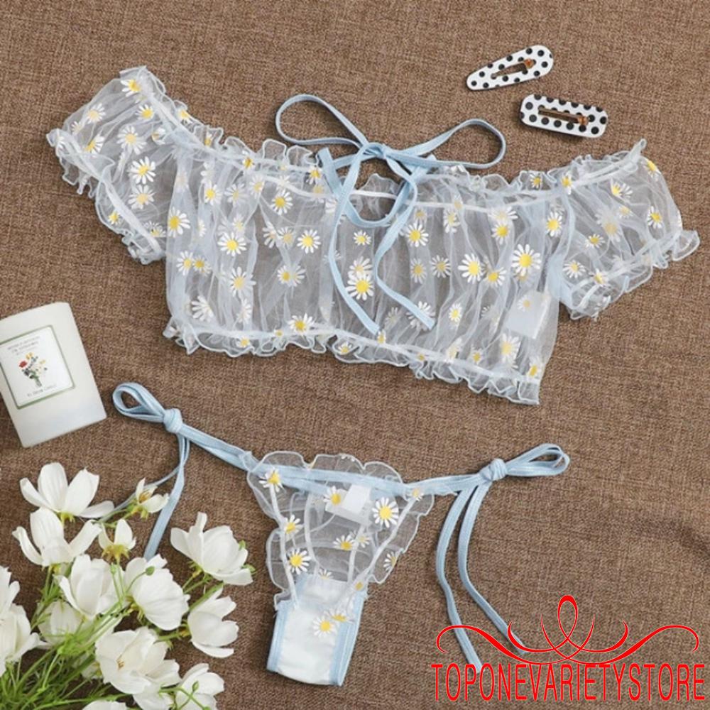 Set Áo Croptop Và Quần Lót Họa Tiết Hoa Quyến Rũ Dành Cho Nữ