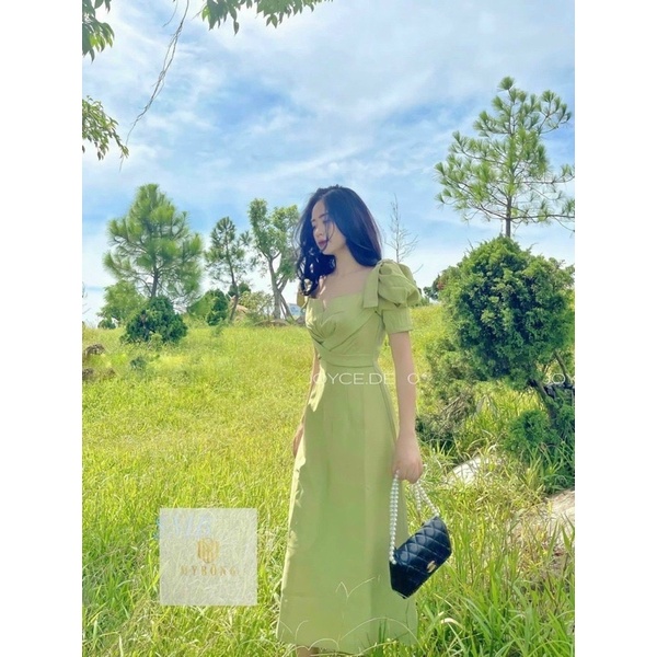 Đầm cổ vuông nơ vai dây chéo bigsize 50-90kg