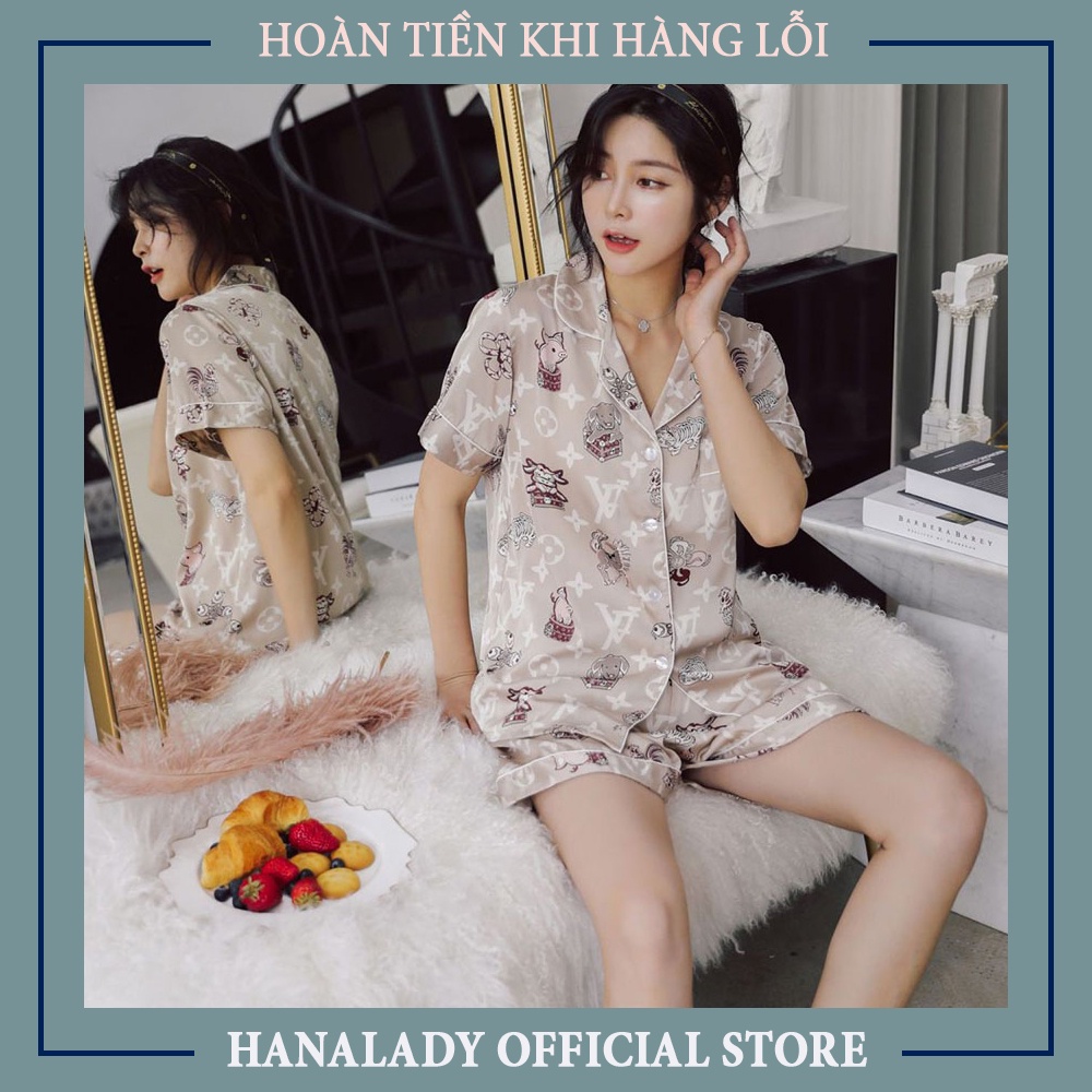 Pyjama, đồ ngủ lụa có họa tiết, đồ ngủ, đồ ngủ lụa, P515