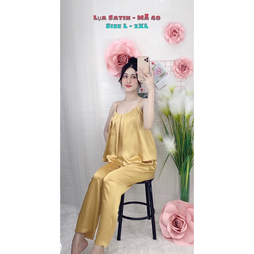 HÀNG CAO CẤP - SET ĐỒ BỘ LỤA SATIN QUẦN DÀI ÁO 2 DÂY | BigBuy360 - bigbuy360.vn