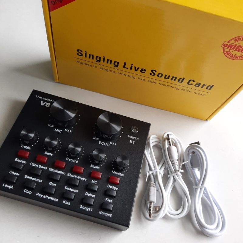Sound card V8 V8s, V8s pro co bluetooth thu âm livestream nghe nhạc vỏ vàng