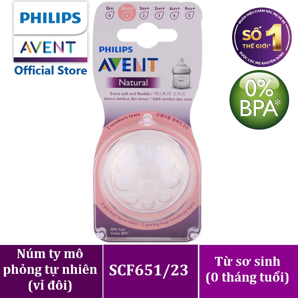 Núm ty Silicone Philips Avent cao cấp chính hãng thiết kế Mô phỏng ti mẹ tự nhiên, thay thế tiện dụng