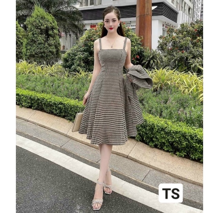 Váy thiết kế xoè nữ,set dạ ziczac cao cấp trẻ trung phong cách hàn quốc