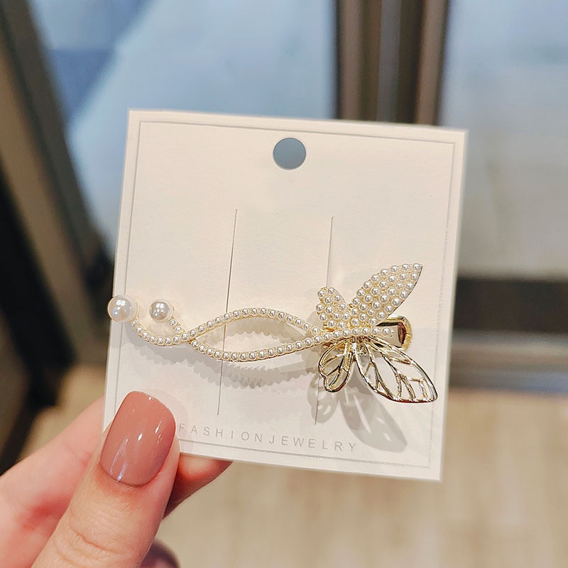 2022 Kẹp Tóc Hình Bướm Đính Ngọc Trai Đơn Giản Phong Cách Hàn Quốc