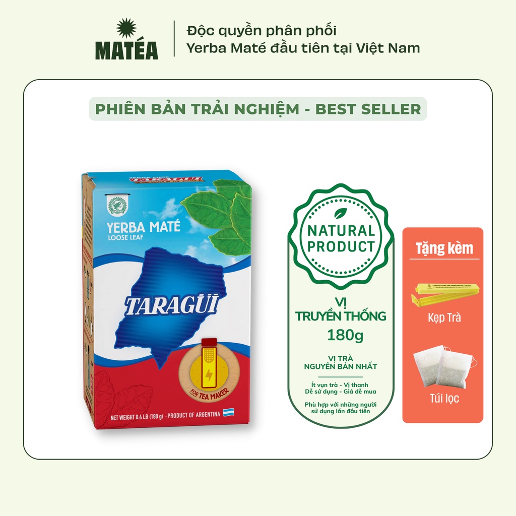 Trà Yerba Maté 180g - Vị Truyền Thống Tỉnh táo, detox thanh lọc cơ thể + Tặng kẹp bảo quản trà + Túi lọc tái sử dụng