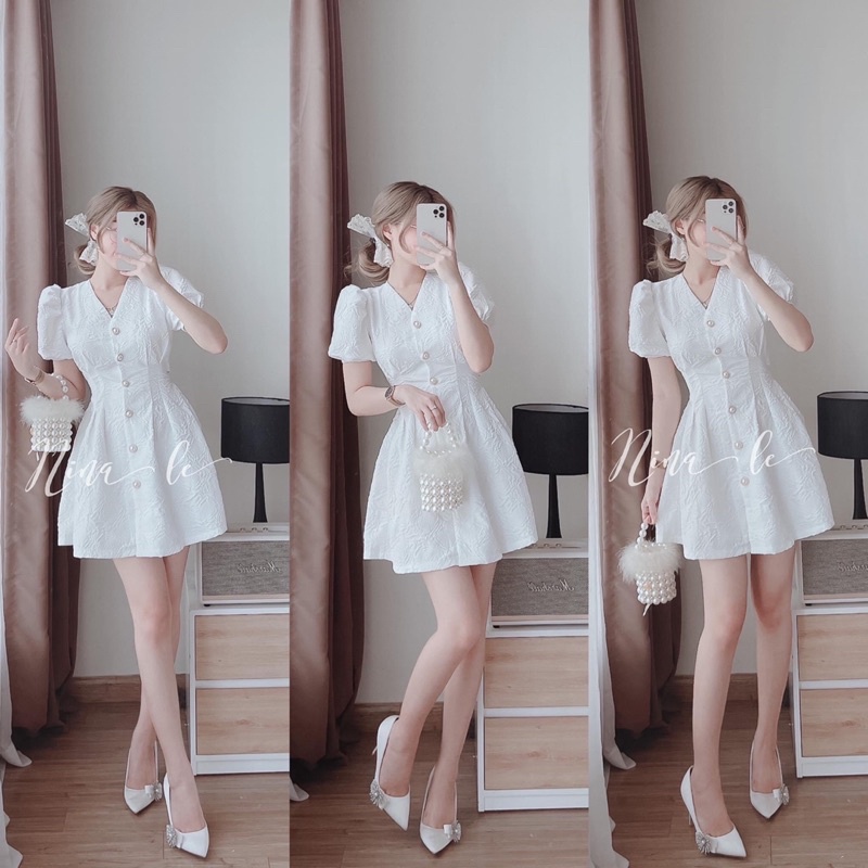 ĐẦM GẤM HOA CỔ V CUTOUT LƯNG CHẤT CHUẨN HÌNH