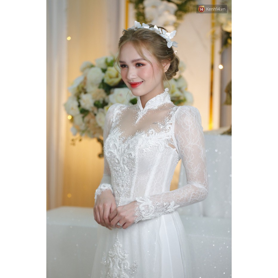 Áo dài cưới_Chaang_May sẵn áo dài cô dâu màu trắng 6 tà, áo ren mi tinh tế ADC86