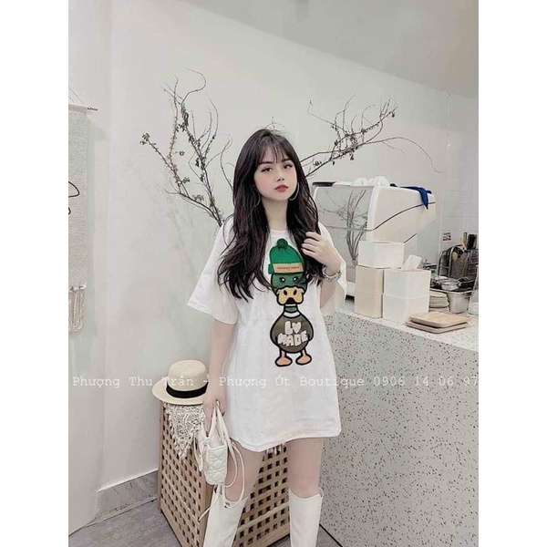 Áo phông tay lỡ vịt mũ xanh H2A887