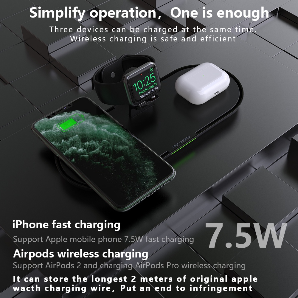 Qi 3 In1 Wireless Charger Stand For iPhone 12 Pro Max Samsung Fast Wireless Charging Station For Airpods tor