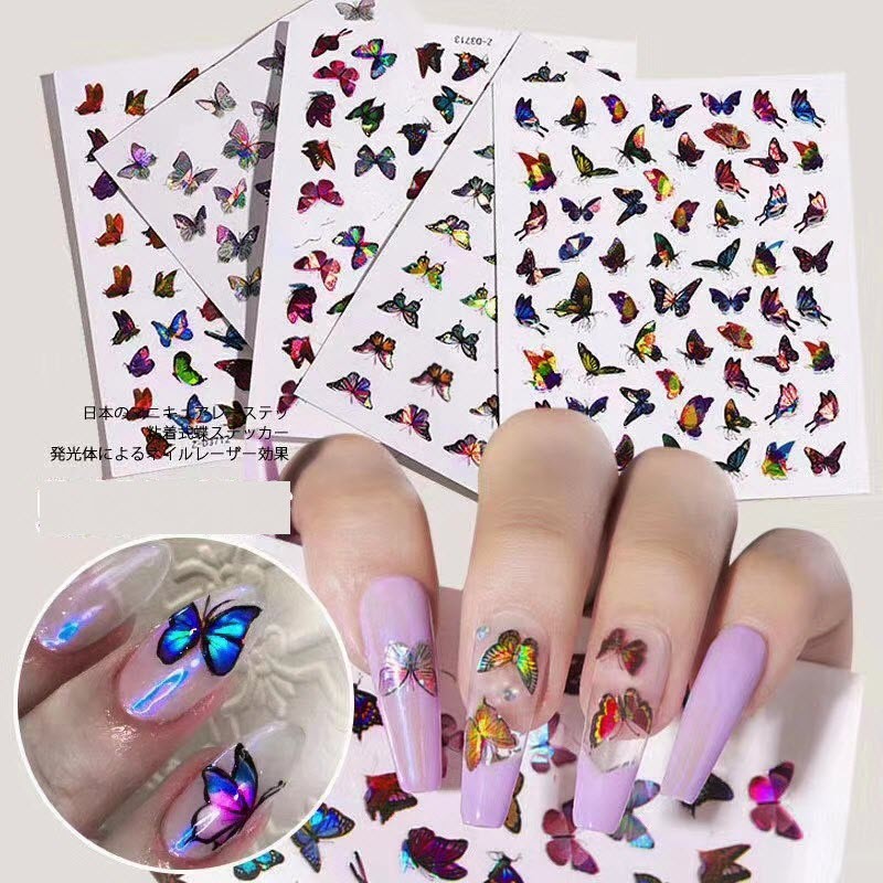 Nail Sticker Bướm Laser Dạ Quang Mới Phong Cách Nhật Bản Tuyệt Đẹp - Loại To 60pcs