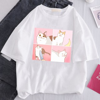 Áo thun unisex meme mèo hoạt hình vui nhộn- áo thun form rộng siu dễ thương