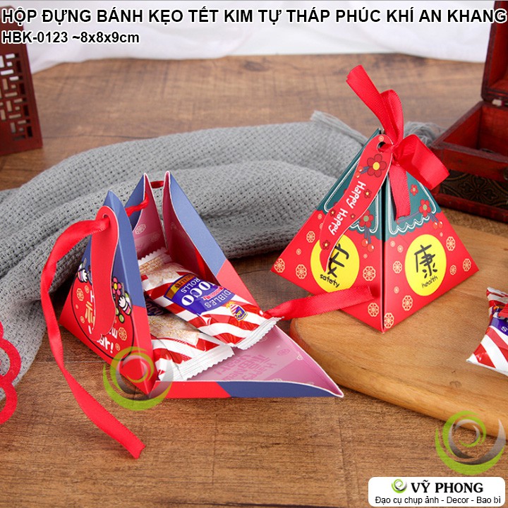 HỘP GIẤY ĐỰNG BÁNH KẸO QUÀ TẾT NĂM MỚI XẾP HÌNH KIM TỰ THÁP PHÚC KHÍ AN KHANG QUÀ XUÂN NEW YEAR HBK-0123