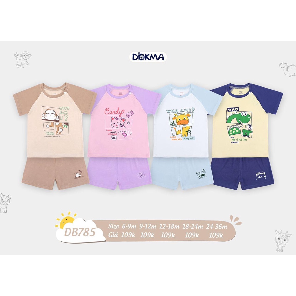 Bộ cài vai cộc tay cho bé họa tiết xinh xắn DB785 hiệu Dokma size 6 - 36M | Tiệm Nhà Sóc