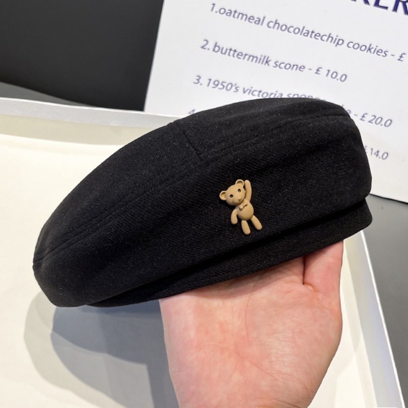 Mũ Nồi Beret Phối Gấu Tedy Thời Trang (có sẵn- y hình)