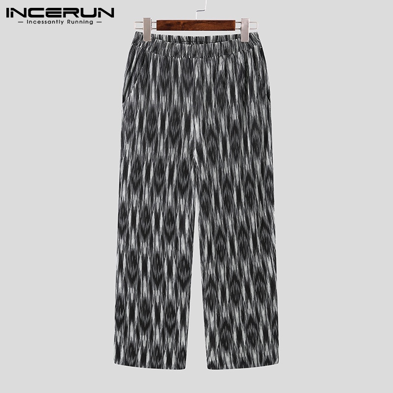 Quần dài INCERUN dáng rộng ống suông lưng thun in họa tiết đơn giản thời trang cho nam