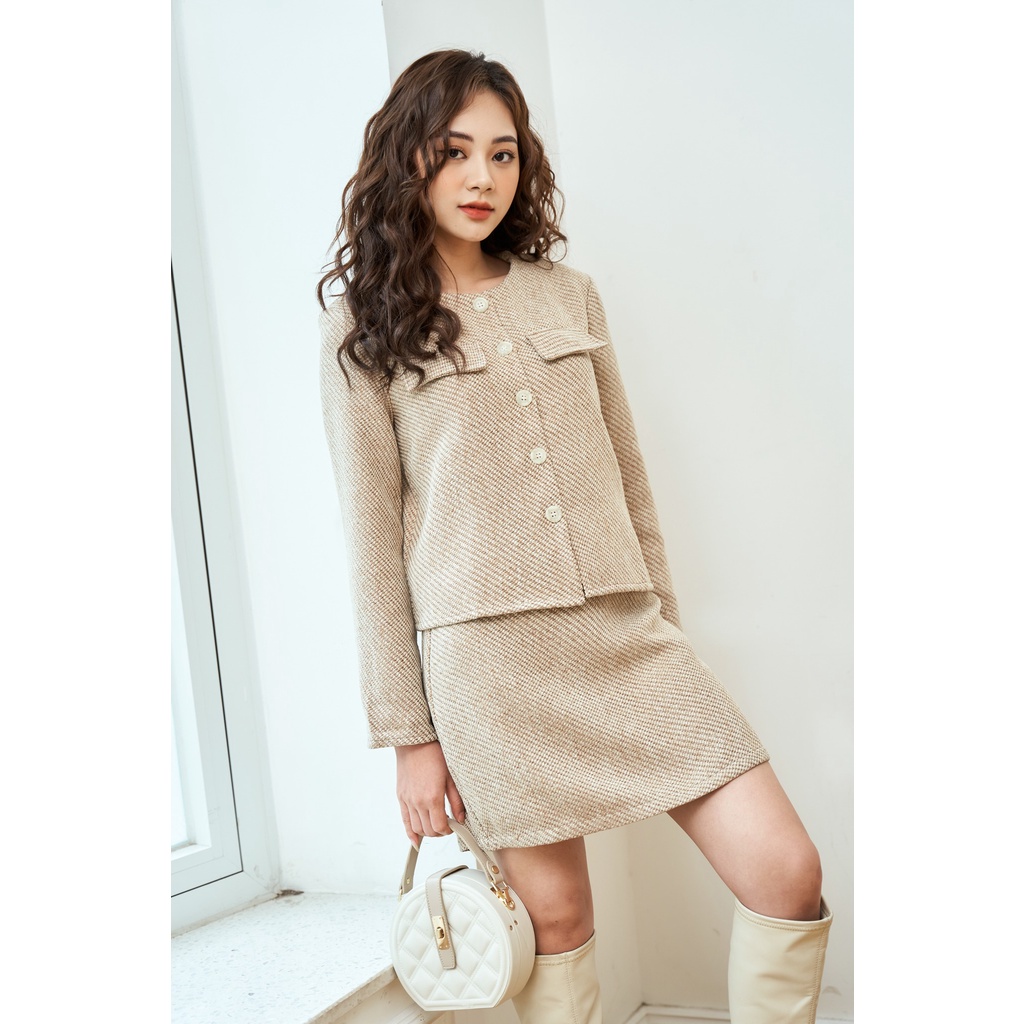Ceci Cela - Coat Dài Tay / Chân Váy Ngắn Round Set