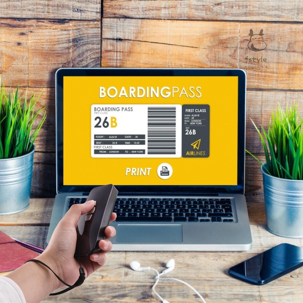 Máy quét mã vạch nhỏ gọn 1D 3 trong 1 BT/ 2.4G USB không dây màn hình tương thích với Windows Mac Android Ios