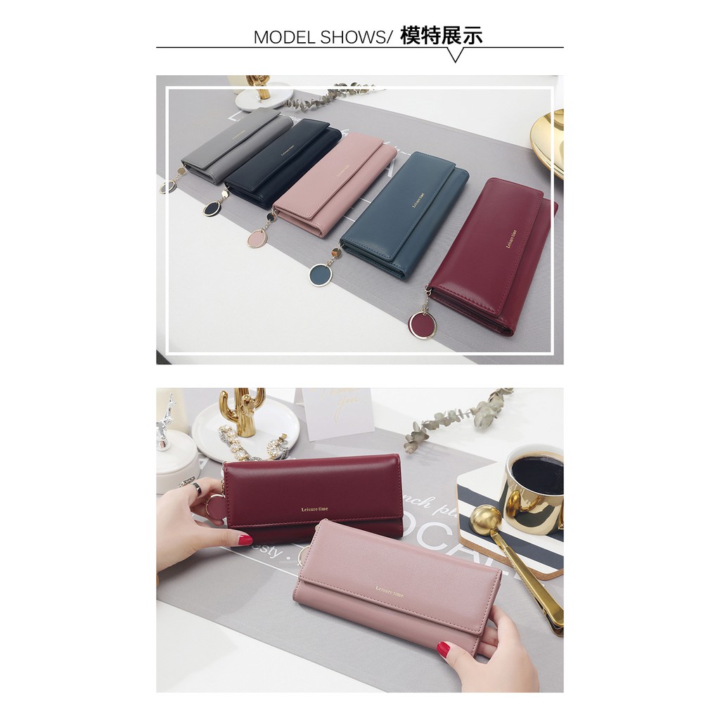 Ví nữ dáng dài phong cách Hàn Quốc kèm móc tròn xinh xắn | BigBuy360 - bigbuy360.vn