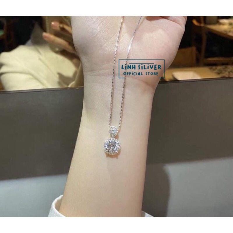 Dây chuyền nữ mặt đá tròn xinh xắn bạc ta