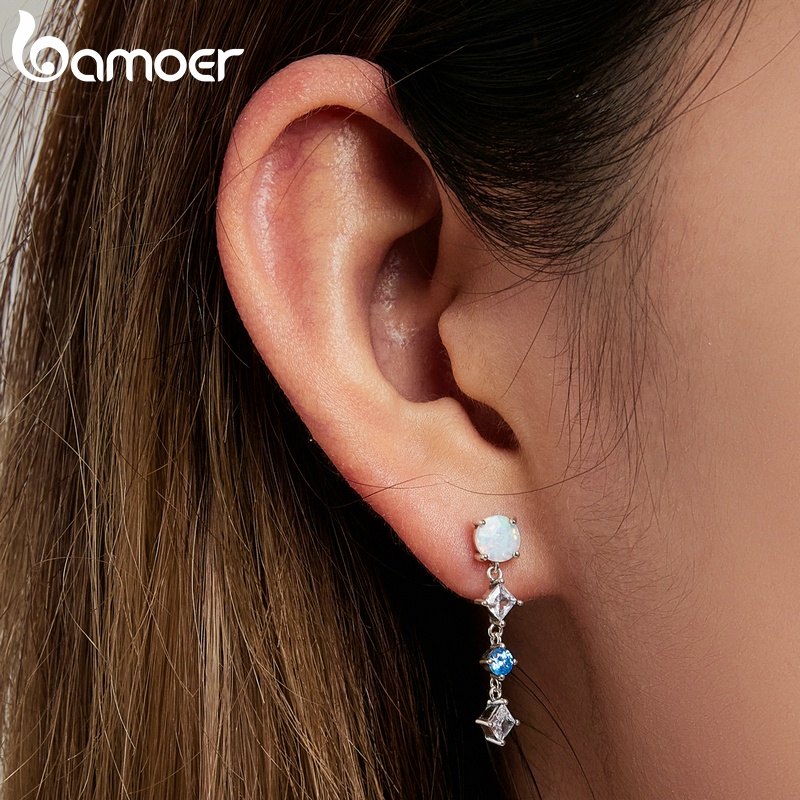 Bông tai nữ BAMOER Bạc 925 đính đá mắt mèo sang trọng