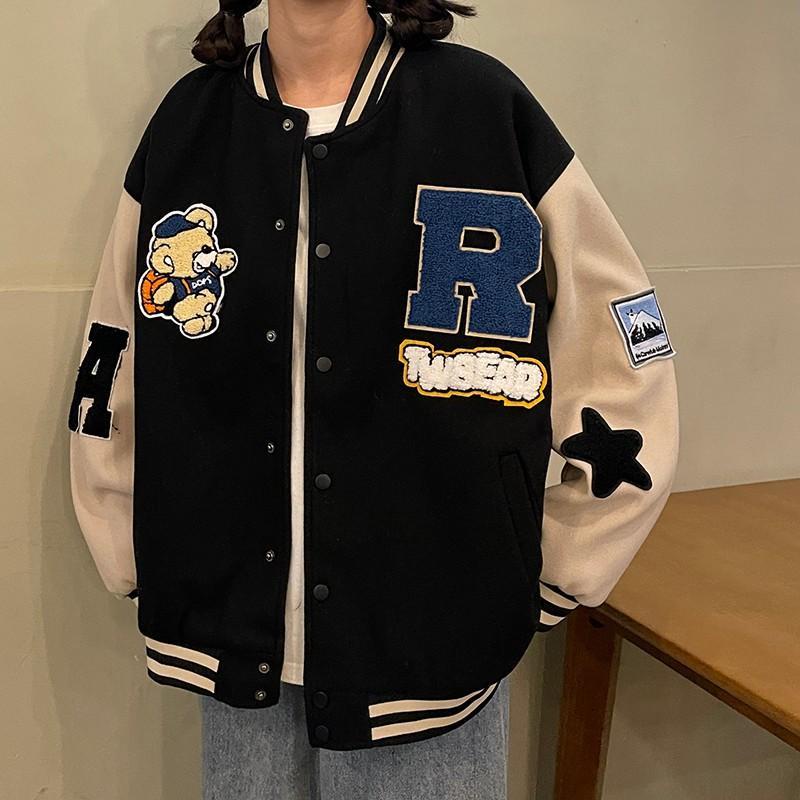 Áo Khoác Bóng Chày Dáng Rộng Thêu Hình Gấu Thời Trang Xuân Thu Phong Cách Đường Phố Mẫu Mới 2022 Dành Cho Học Sinh Tiểu Học