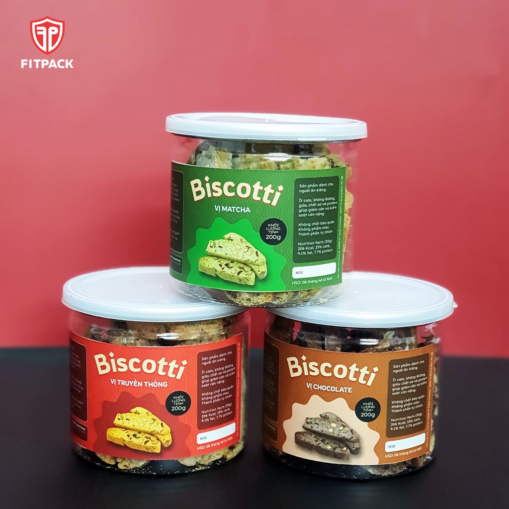 BISCOTTI nguyên cám giảm cân ăn kiêng 3 vị Fitpack