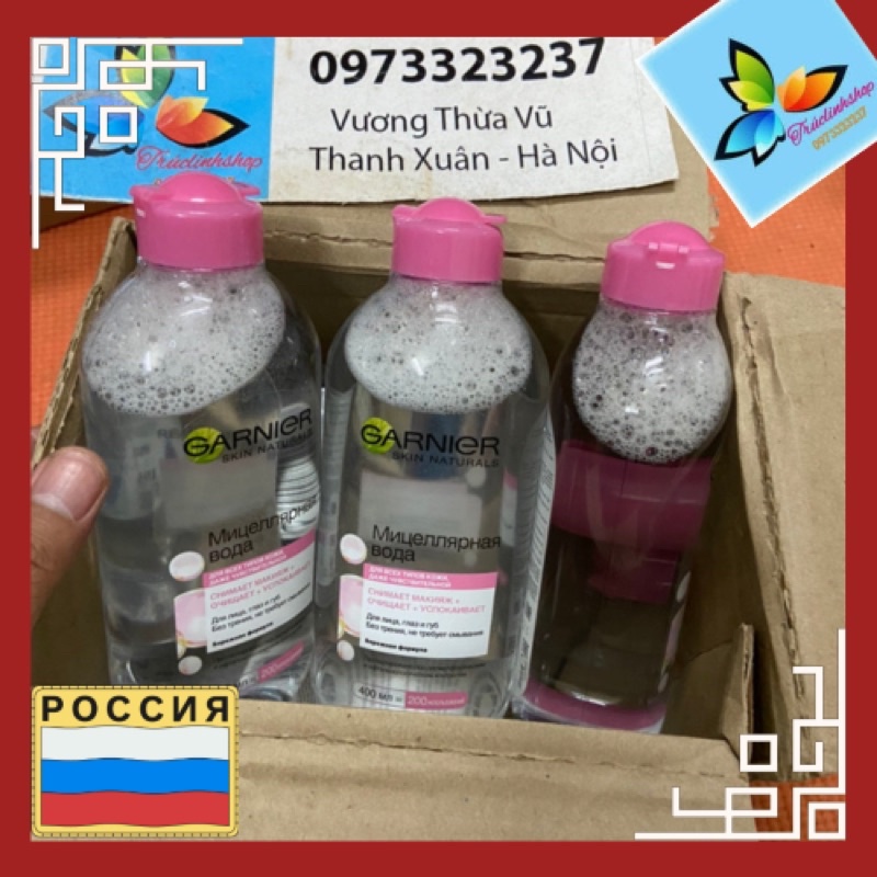 Nước Tẩy Trang Garnier Skin Naturals Micellar Cleansing Water màu hồng 400ml da khô thường nhạy cảm