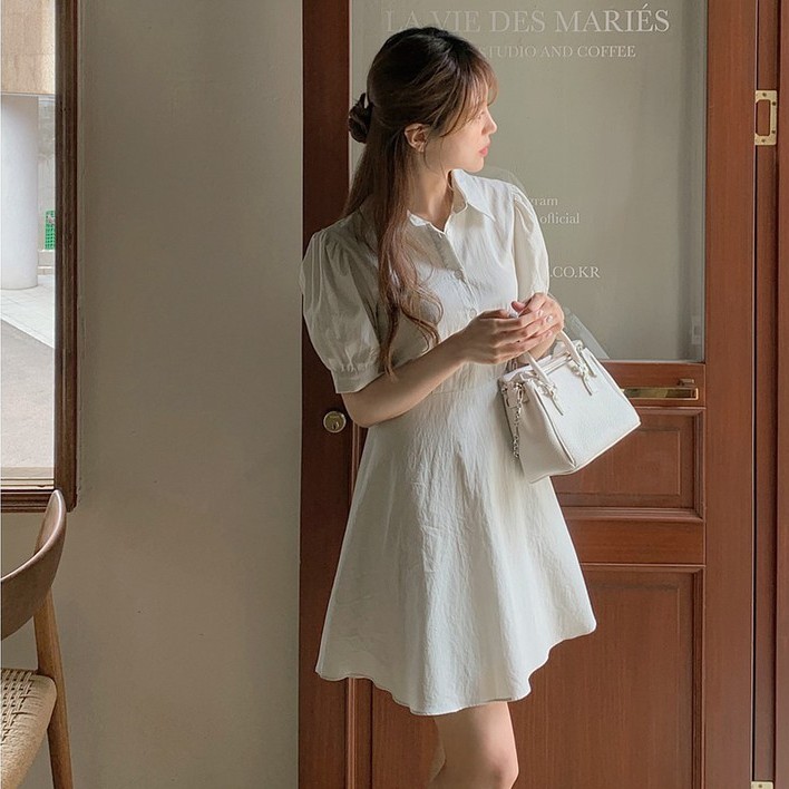 Đầm tay lửng màu xanh bạc hà màu trơn thời trang Hàn Quốc 44778