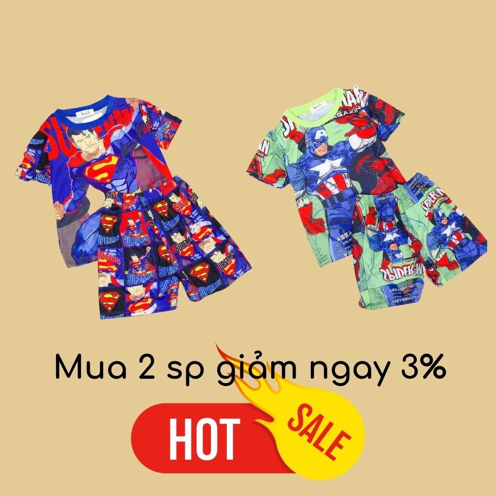 Bộ quần áo siêu nhân bé trai bộ siêu nhân bé trai 8-18kg Tunkid thun 3D giá đặc biệt