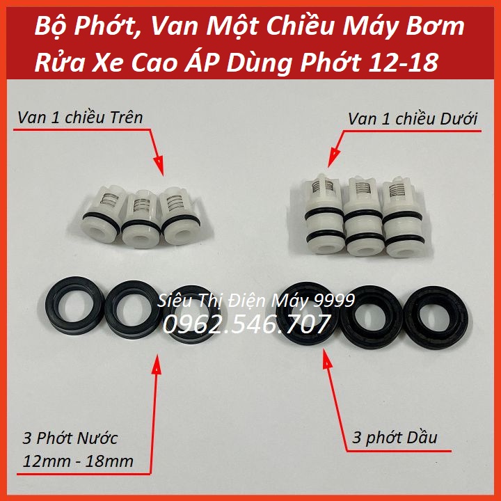 BỘ PHỚT, VAN MỘT CHIỀU MÁY BƠM RỬA XE MINI CAO ÁP DÙNG PHỚT 12-18, 12 CHIẾC