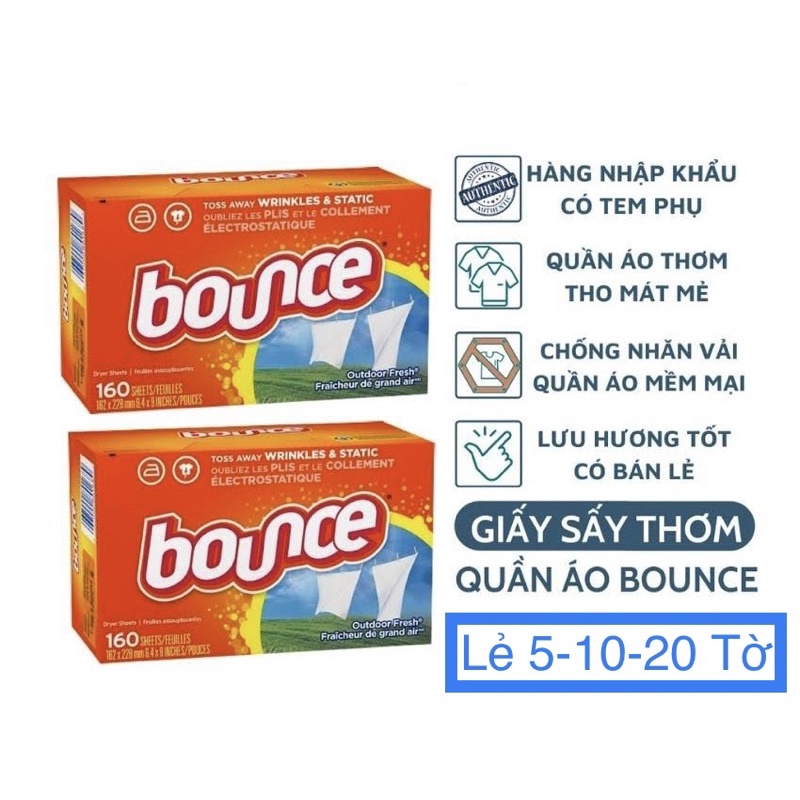 (TÁCH LẺ) Giấy thơm quần áo Bounce Mỹ