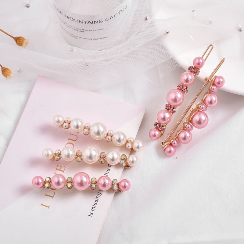 Kẹp Tóc Đính Hạt Ngọc Trai Giả Màu Hồng / Trắng Ngọt Ngào Phong Cách Hàn Quốc Cho Nữ