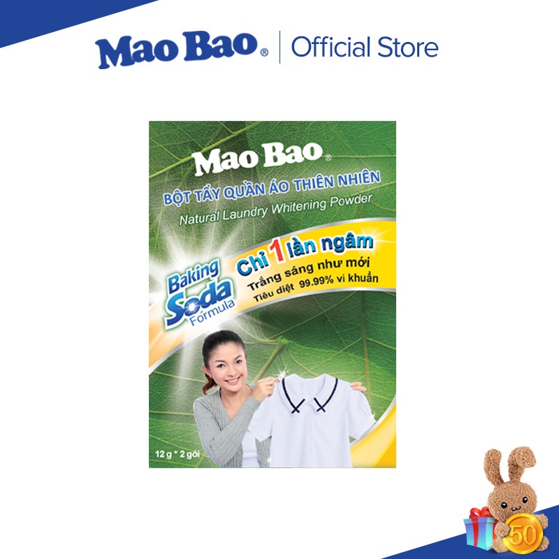 Bột Tẩy Quần Áo Thiên Nhiên Mao Bao chứa công thức Baking soda (12 g x 2 gói)