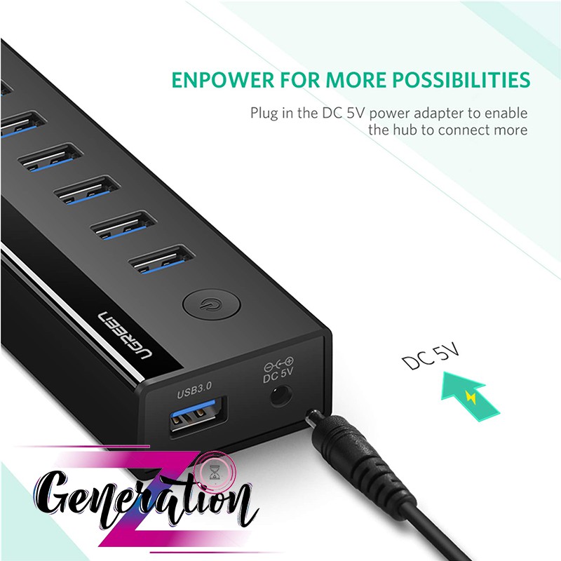 Bộ Chia 7 Cổng USB 3.0 Kèm Nguồn Ugreen 40522 - HUB USB 7 PORT 3.0 Có Nguồn Ugreen 40522