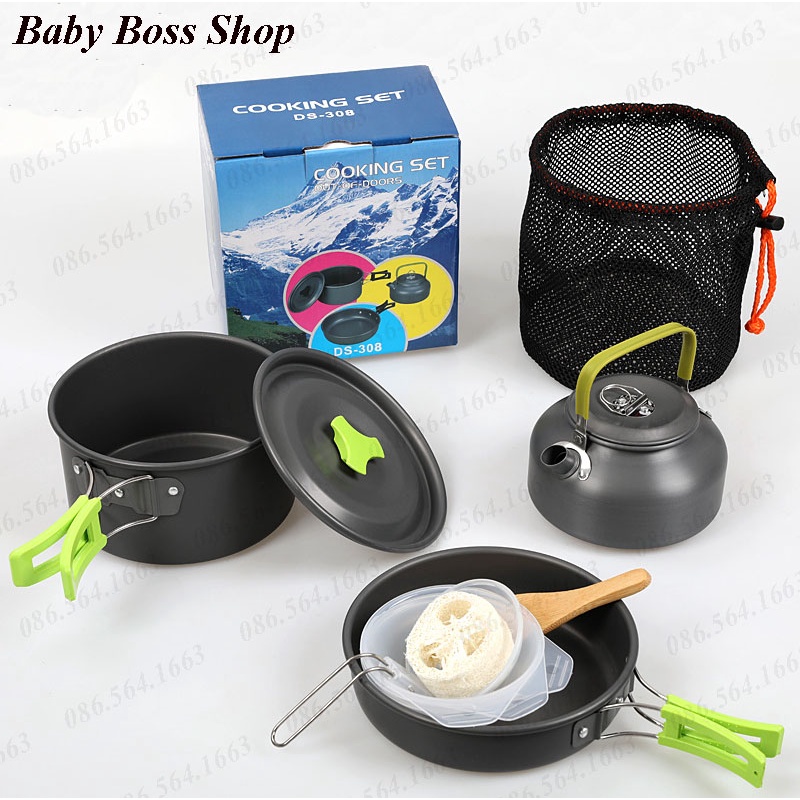 Bộ Nồi Nấu Ăn Dã Ngoại Hợp Kim Nhôm - Bộ Nồi Cắm Trại Du Lịch 9 Món Siêu Tiện Lợi