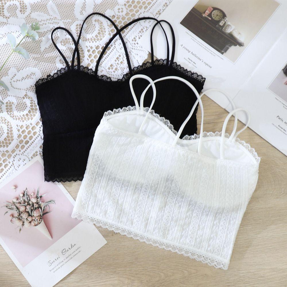 OCEANMAP Áo Ngực Nylon Hai Dây Phối Ren Thoáng Khí Màu Trơn Thời Trang Mùa Hè Cho Nữ