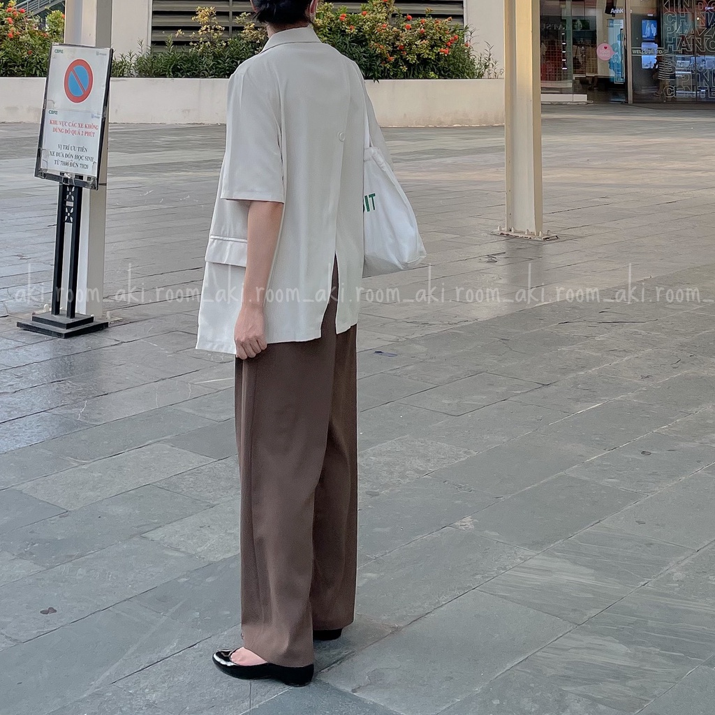 Áo blazer một lớp cộc tay có túi nắp lưng xẻ chéo 9662