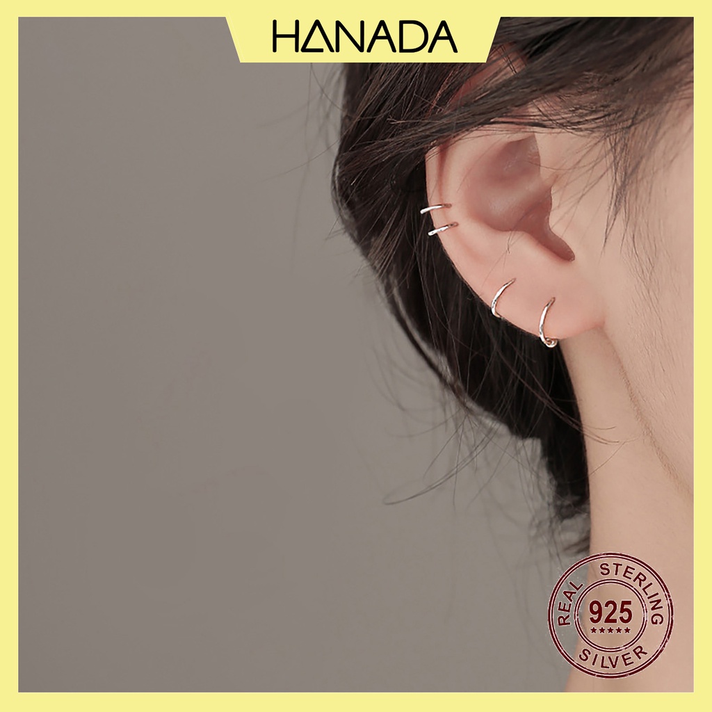 Khuyên Tai Tròn Nữ Bạc 925 Khoen Trơn Hở Bông Tai Đầu Bi Đeo Nhiều Lỗ Hanada 0970