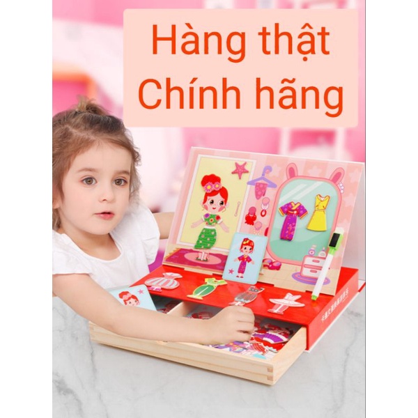 Hộp thiết kế trang phục búp bê bằng gỗ, có ngăn kéo. Có bảng vẽ 2 mặt. Trò chơi sáng tạo trí tuệ giúp bé thông minh sớm.