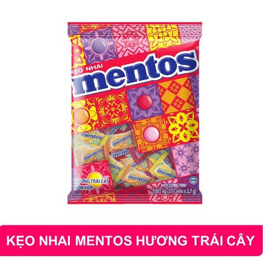 [Bịch Lớn 1Kg] Kẹo Nhai Mentos Hương Trái Cây - Dâu, Cam, Chanh, Nho, Cherry (Gói 1kg - 371 Viên)