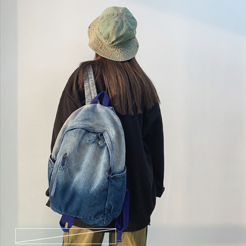 Ba Lô Denim Sức Chứa Lớn Có Khóa Kéo Sáng Tạo Cho Nữ