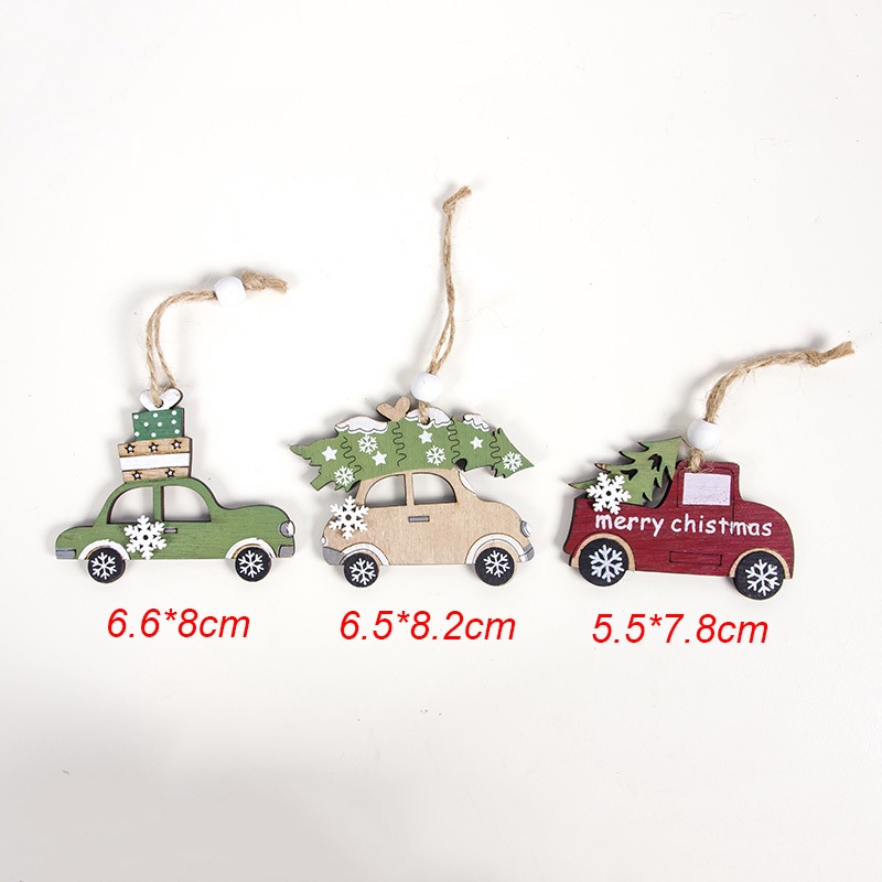 Bộ 3 Mô Hình Xe Hơi Bằng Gỗ Dùng Trang Trí Giáng Sinh / Năm Mới / Sinh Nhật / Giáng Sinh