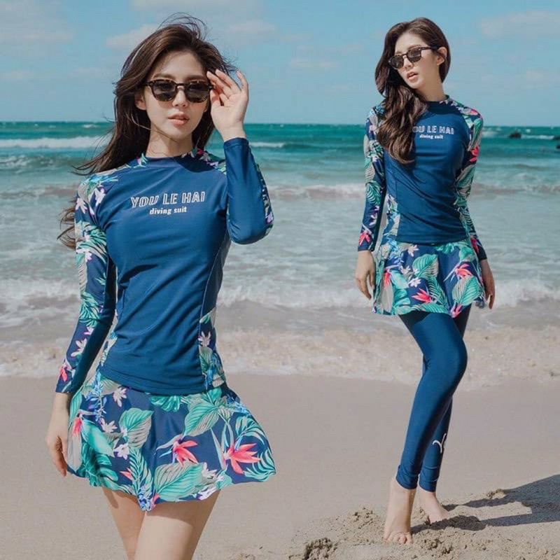 Đồ Bơi Nữ, Bikini Nữ Đồ Bơi Hai Mảnh Dài Tay Chống Nắng Kín Đáo